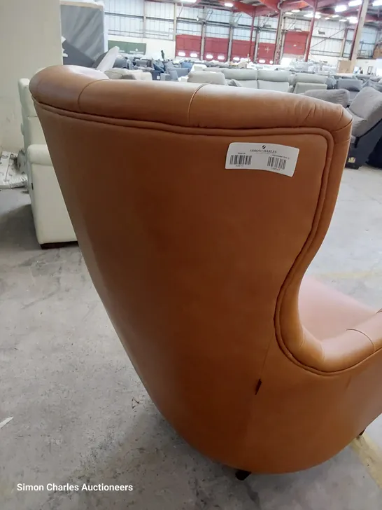 QUALITY ITALIAN DESIGNER ANTONIO BUTTONED BACK ARMCHAIR TAN LEATHER 