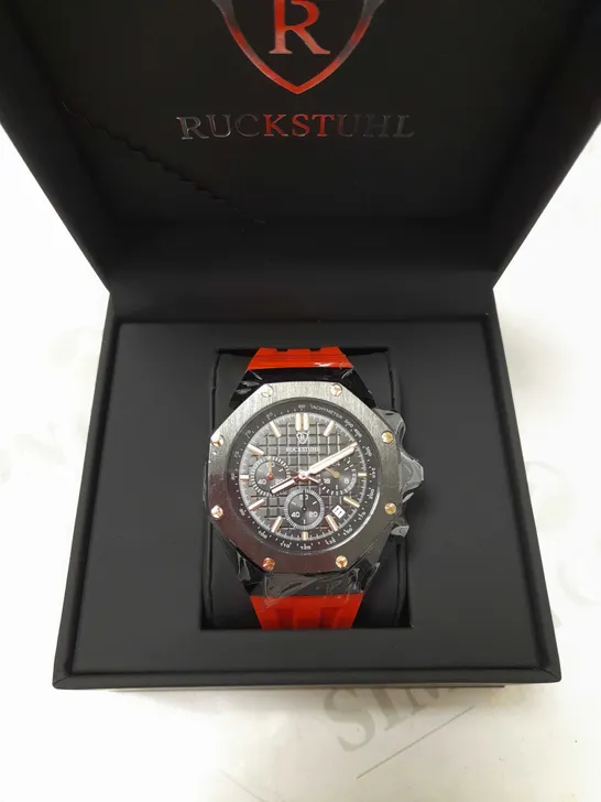 RUCKSTUHL TRIPLE DIAL STUD RUBBER STRAP WRISTWATCH