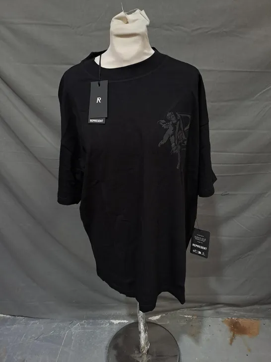 REPRESENT CHERUB INITIAL JERSEY TSHIRT IN JET BLACK SIZE L 