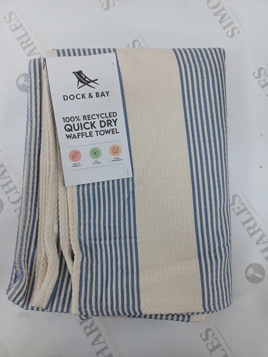 DOCK & BAY QUICK DRY WAFFLE TOWEL BEIGE BLUE STRIPED EXTRA LARGE