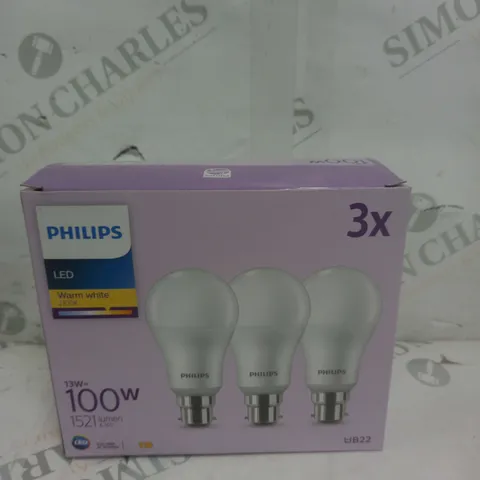 PACK OF 3 PHILLIPS LED WARM WHITE 100W 