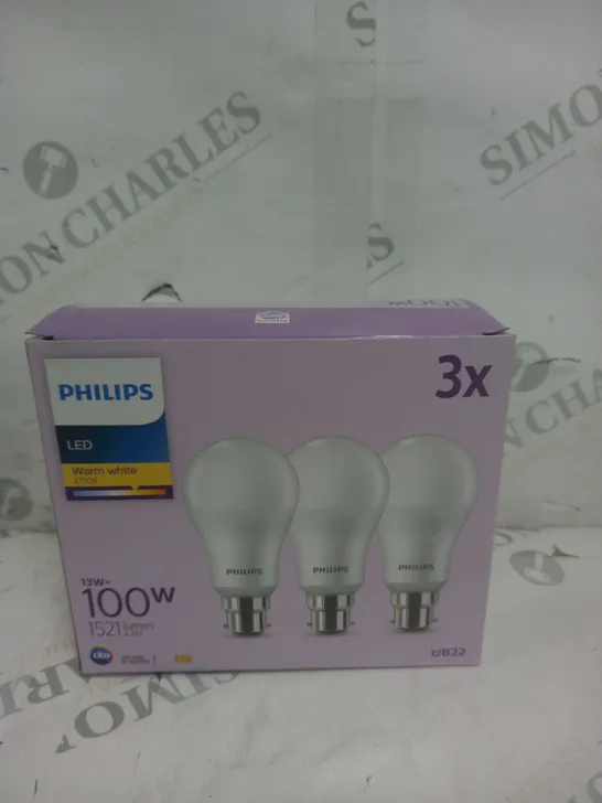 PACK OF 3 PHILLIPS LED WARM WHITE 100W 