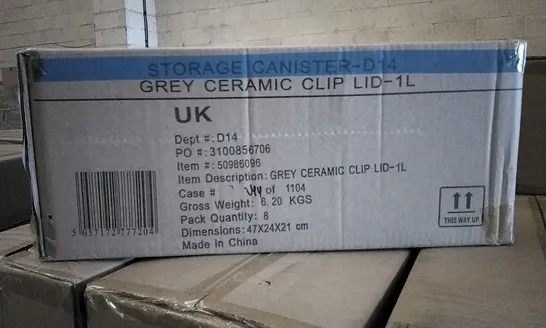 PALLET OF APPROXIMATELY 70 X BOXES OF BRAND NEW GEORGE HOME 1L GREY CERAMIC CLIP LID JARS - 8 JARS PER BOX 