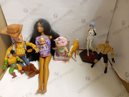 BOX OF VARIOUS HUMAN, CHARACTER AND ANIMAL FIGURINES IN VARIETY OF SIZES