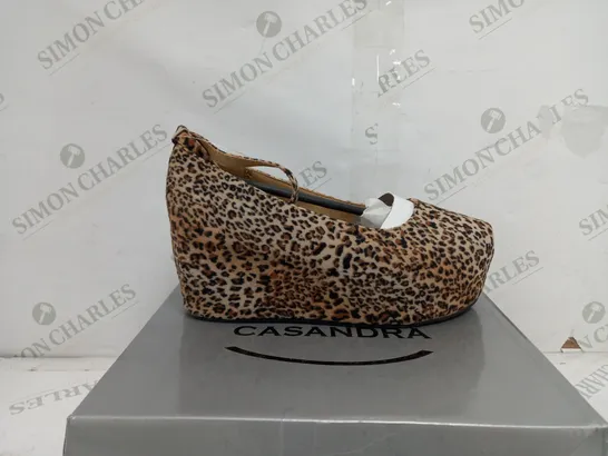 APPROXIMATELY 14 BOXED PAIR OF CASANDRA WEDGE SHOES IN LEOPARD SUEDE TO INCLUDE SIZES 3, 4, 5, 6 