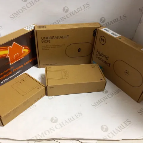 APPROXIMATELY 10 ASSORTED ELECTRICAL PRODUCTS TO INCLUDE; EE HYBRID CONNECT, BT HYBRID CONNECT, KENSINGTON MOUSE IN A BOX AND UTILIA TRIO