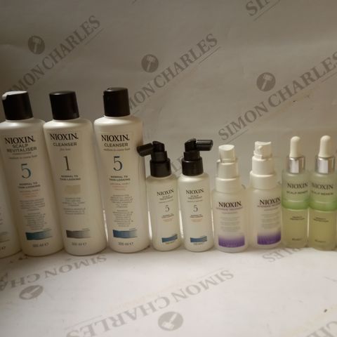 LOT OF APPROX 11 ASSORTED NIOXIN HAIRCARE PRODUCTS TO INCLUDE SCALP TREATMENT, DENSITY PROTECTION, HAIR BOOSTER, ETC