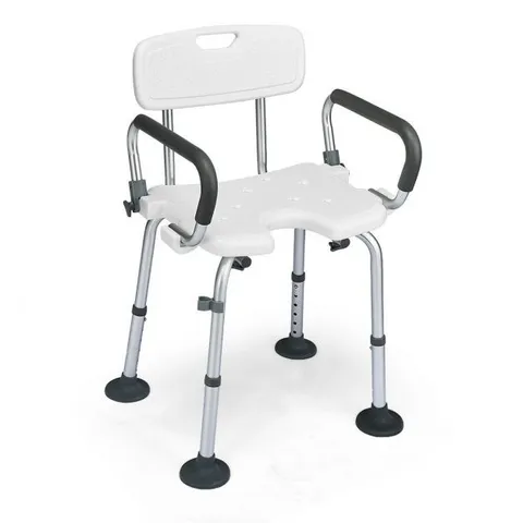 BOXED COSTWAY SHOWER CHAIR MATEL FRAME HEIGHT ADJUSTABLE NON-SLIP W/ REMOVABLE BACK ARMS CUTOUT 100KG