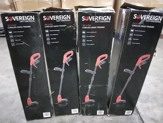 LOT OF 4 BOXED SOVEREIGN 18V CORDLESS GRASS TRIMMERS