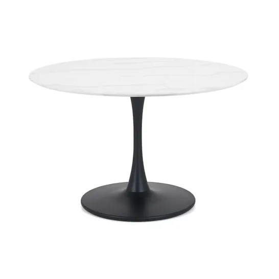 BOXED GERSON 120CM PEDESTAL DINING TABLE IN MARBLE/BLACK (3 BOXES)