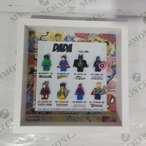 FRAMED FATHERS DAY SUPERHERO LEGO FIGURE DECORATION