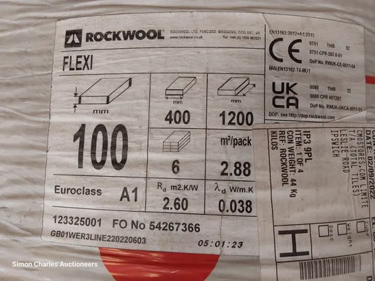 ROLL OF ROCKWOOL FLEXI SLAB ACOUSTIC INSULATION 1200 × 100 × 400mm TOTAL 4.32 sq m