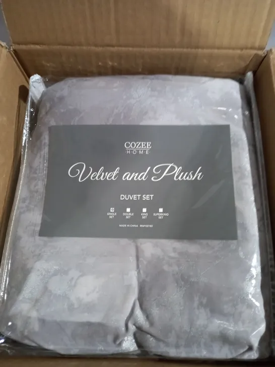 COZEE HOME VELVET AND PLUSH DUVET SET - GREY SINGLE