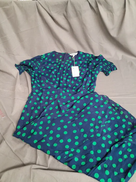 BODEN UK 10R BLUE/GREEN POKER DOT DRESS 