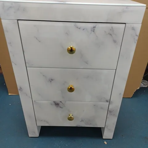 BEDSIDE TABLE WITH 3 DRAWERS IN MARBLE APPROX 45X35X65CM - COLLECTION ONLY