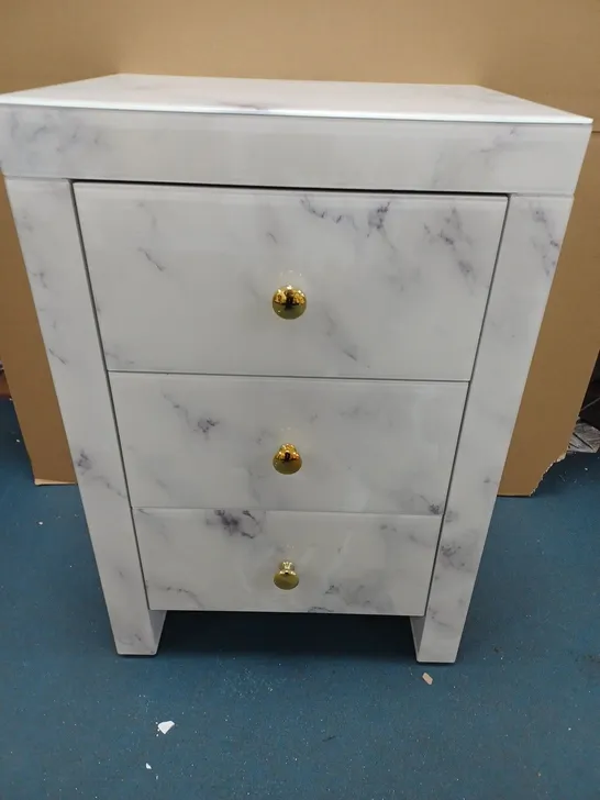 BEDSIDE TABLE WITH 3 DRAWERS IN MARBLE APPROX 45X35X65CM - COLLECTION ONLY