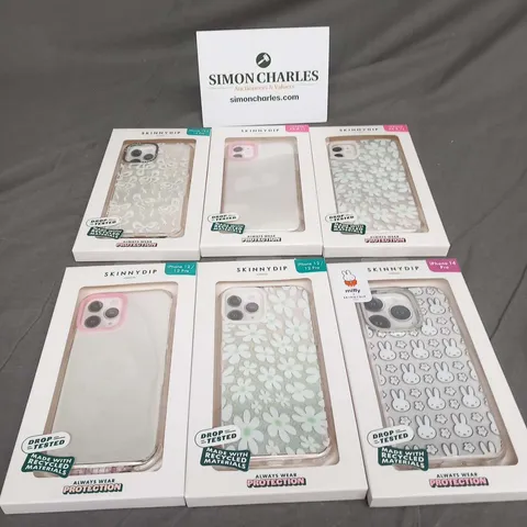 SIX ASSORTED BRAND NEW SKINNYDIP PHONE CASES FOR MODELS SUCH AS; IPHONE 14 PRO, IPHONE XR AND 11 AND IPHONE 12/12 PRO