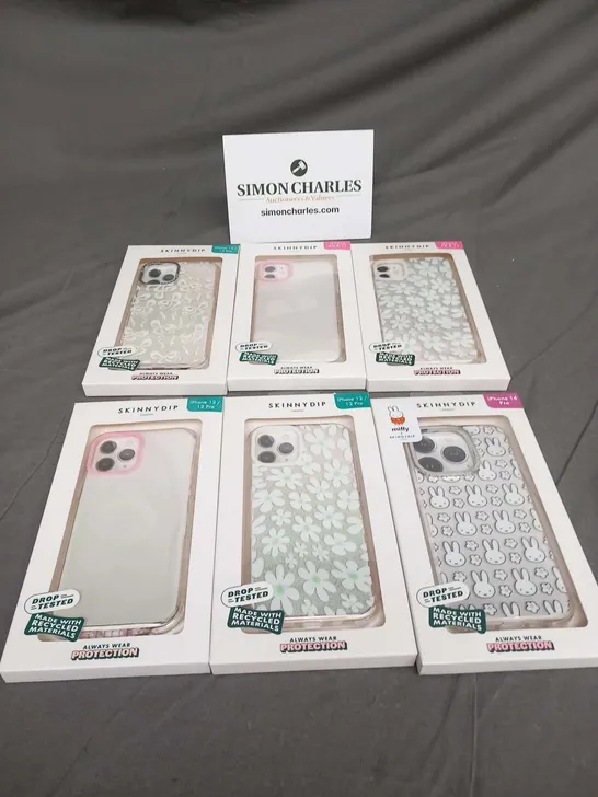 SIX ASSORTED BRAND NEW SKINNYDIP PHONE CASES FOR MODELS SUCH AS; IPHONE 14 PRO, IPHONE XR AND 11 AND IPHONE 12/12 PRO