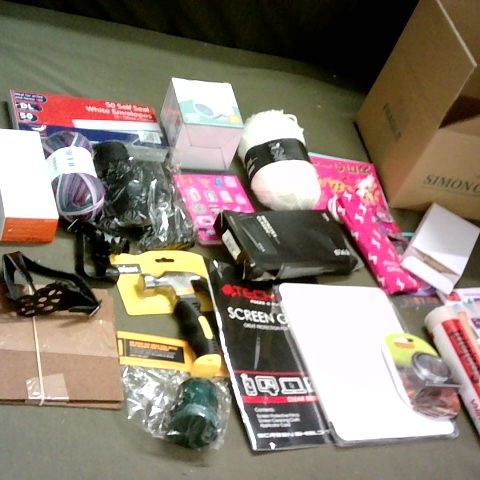 SMALL BOX OF ASSORTED ITEMS INCLUDING  DIGITAL THERMOMETER,  LED MOTION SENSOR LIGHT, STUBBY HAMMER