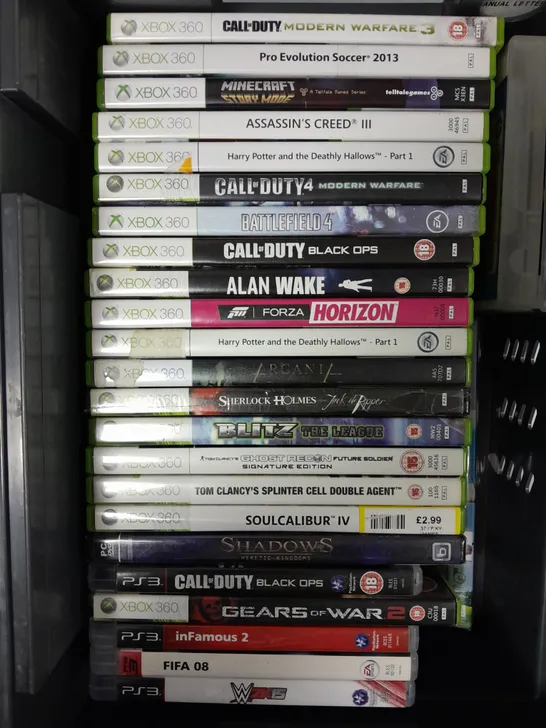 APPROXIMATELY 30 ASSORTED VIDEO GAMES FOR VARIOUS CONSOLE TO INCLUDE ASSASSIN'S CREED REVELATIONS, BIOSHOCK INFINITE, SSX ETC 