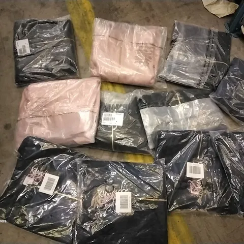 BOX OF APPROXIMATELY 11 ASSORTED BRAND NEW BAGGED BLACK/PINK KIM AND CO BLACK ZIP UP JACKETS VARIOUS SIZES