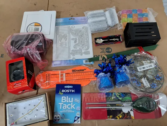 APPROXIMATELY 10 ASSORTED HOUSEHOLD ITEMS TOO INCLUDE BLU TACK, DRAGON GAUGE, AND MOONSTONE CUTTING ETC.