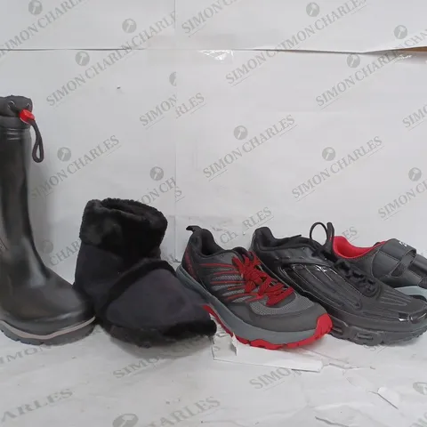 BOX OF APPROX 20 ASSORTED SHOES TO INCLUDE - DUNLOP WELLIES - KARRIMOR ORTHOLITE TRAIL - NIKE TN IN BLACK 8.5 ECT