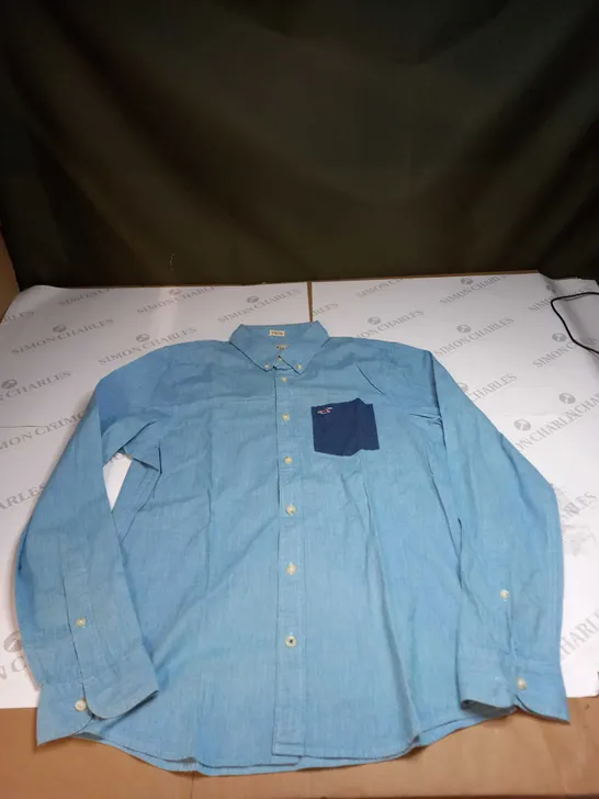 HOLLISTER STRETCH MEDIUM BLUE BUTTON SHIRT