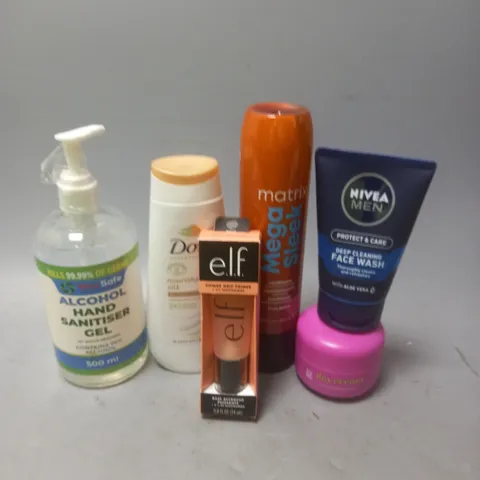 APPROXIMATELY 20 ASSORTED COSMETICS PRODUCTS TO INCLUDE - NIVEA MEN FACE WASH - ELF POWER GRIP PRIMER - DOVE BODY WASH - ETC 