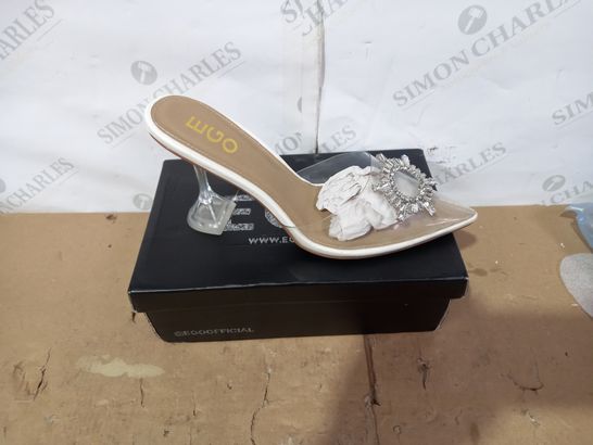 BOXED PAIR OF EGO HIGH HEELS SIZE 9