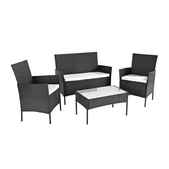 BOXED 4PC RATTAN SOFA SET - BLACK