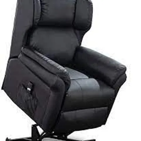 BOXED OAKFORD BLACK FAUX LEATHER RISE RECLINER ARMCHAIR (2 BOXES)