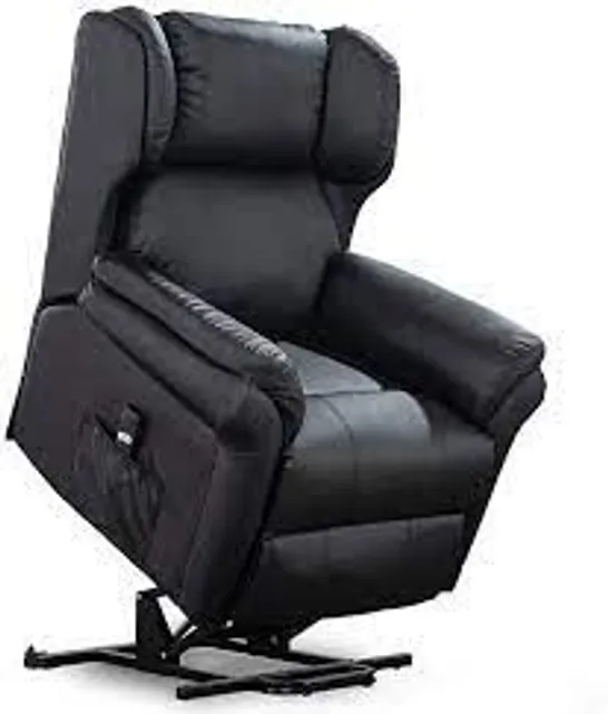 BOXED OAKFORD BLACK FAUX LEATHER RISE RECLINER ARMCHAIR (2 BOXES) RRP £499.99