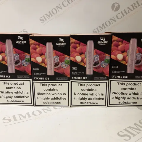 4 X BOXED (10 DISPOSABLES PER BOX) GEEK BAR DISPOSABLE VAPES - LYCHEE ICE 