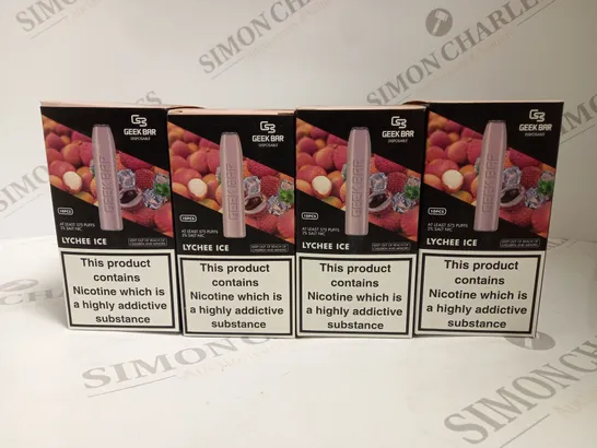 4 X BOXED (10 DISPOSABLES PER BOX) GEEK BAR DISPOSABLE VAPES - LYCHEE ICE 