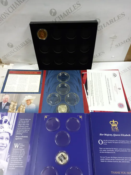 COMMEMORATIVE COIN COLLECTION TO INCLUDE QUEEN ELIZABATH II, KING CHARLES III & D-DAY FORCES 