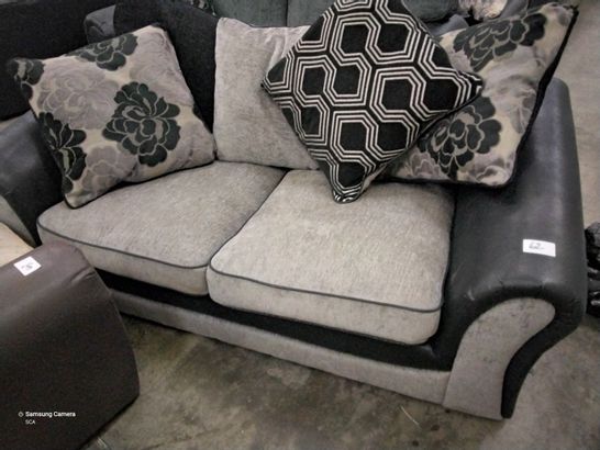 DESIGNER BLACK FAUX LEATHER & GREY FABRIC METAL ACTION SOFABED WITH SCATTER CUSHIONS 