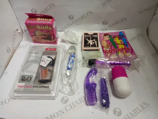 LOT OF APPROX 10 ASSORTED ADULT ITEMS TO INCLUDE VIBRATORS, STROKER, GLASS DILDO ETC