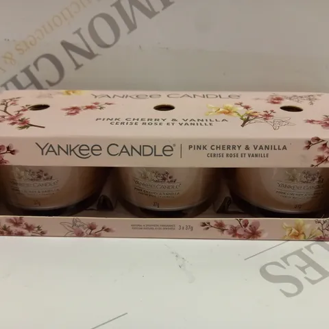 BOXED YANKEE CANDLE 3 PACK FILLED VOTIVE PINK CHERRY 3 X 37G