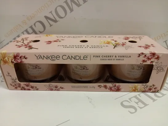 BOXED YANKEE CANDLE 3 PACK FILLED VOTIVE PINK CHERRY 3 X 37G