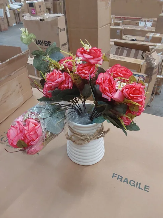 BOXED SILK ROSES ARRANGEMENT IN POT 