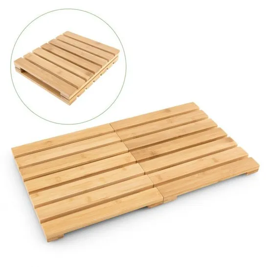 BOXED COSTWAY FOLDING BAMBOO BATH MAT WITH NON-SLIP FEET FOR SHOWER SAUNA AND SPA - NATURAL