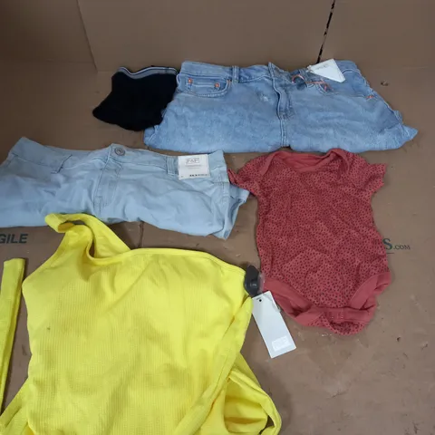 BOX OF APPROX 50 ASSORTED SCHOOL CLOTHING ITEMS IN VARIOUS SIZES TO INCLUDE - F&F MID RISE SHORTS , F&F SWIMSUIT IN YELLOW , F&F BLACK BOXERS ETC - COLLECTION ONLY