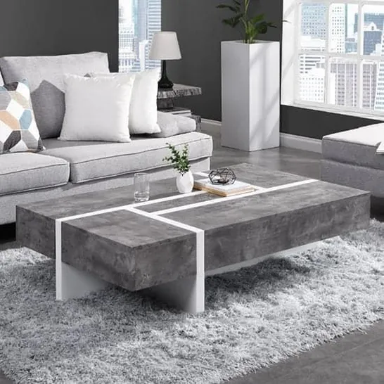 BOXED STORM COFFEE TABLE IN CONCRETE BODY WITH WHITE LEGS (2 BOXES)