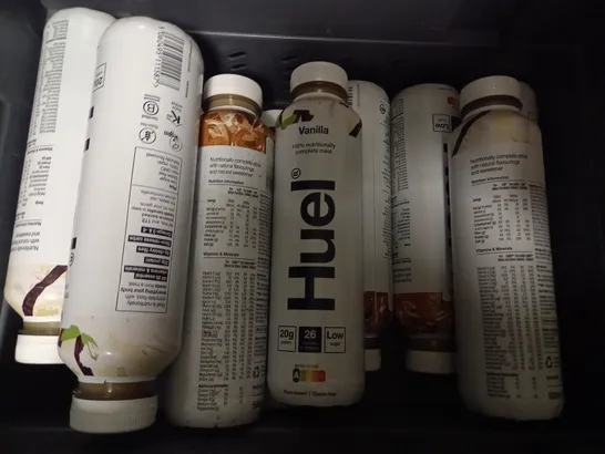 TOTE OF APPROX 8 ASSORTED HUEL ITEMS TO INCLUDE - VANILLA , CHOCOLATE , CINNAMON SWIRL 