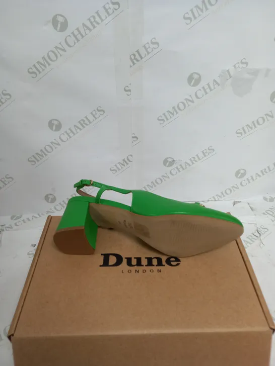 BOXED DUNE CASSIE GREEN LEATHER SNAFFLE OPEN COURT SIZE 7 