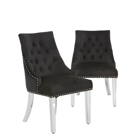 PAIR OF WARWICK VELVET DINING CHAIRS BLACK/CHROME (1 BOX)