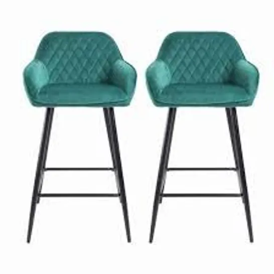 BOXED SET OF 2 NEO CADIZ VELVET BAR STOOLS - GREEN (1 BOX)