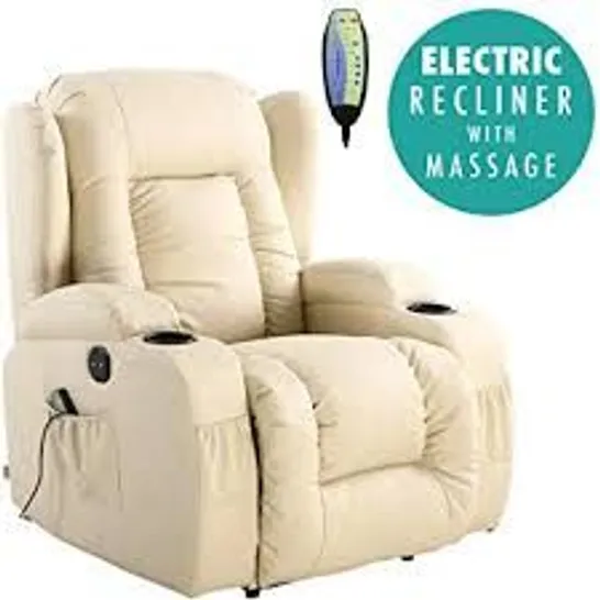 BOXED DESIGNER CAESAR CREAM LEATHER POWER RECLINING EASY CHAIR (base only)