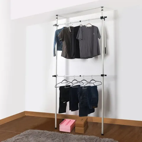 BOXED ISAK SINGLE TELESCOPIC CLOTHES RACK WARDROBE ORGANISER HANGING RAIL ADJUSTABLE STORAGE (1 BOX)